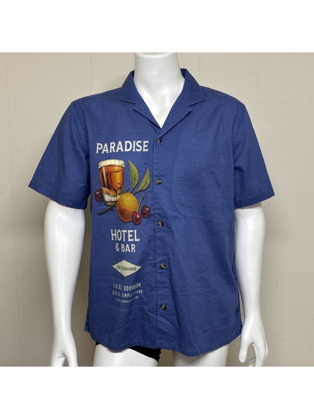 Old Navy Linen Blend Camp Shirt Men L Paradise Hotel & Bar Old Fashioned Graphic